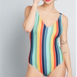 ModCloth NWT Rainbow stripe swimsuit